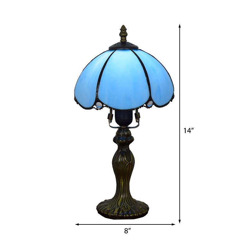 Traditionele koepelle leeslicht kunstglas 1 lichttafellicht met kalebasbasis in blauw/geel voor studieruimte