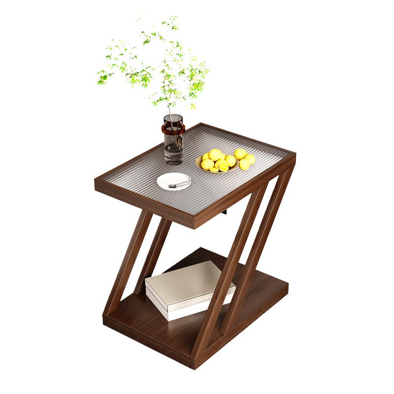 Contemporary Glass Top Wooden Rectangular with Storage Side Table