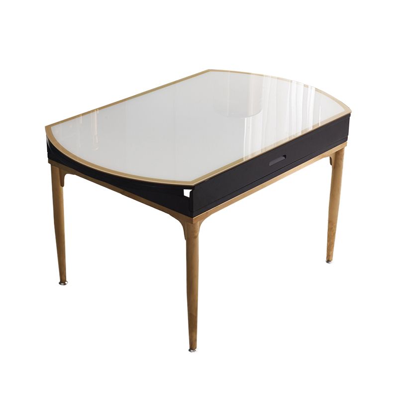 Contemporary White Round Glass Top Dining Table with Double Drop Leaf