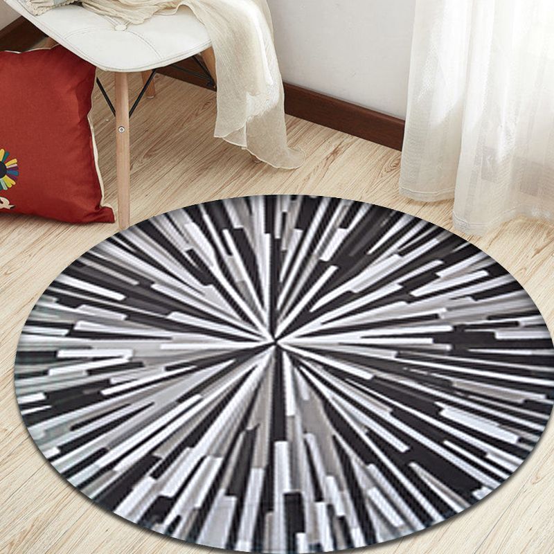 Casual Radial Geometry Pattern Rug Grey and Blue Novelty Rug Polyester Washable Pet Friendly Anti-Slip Carpet for Living Room