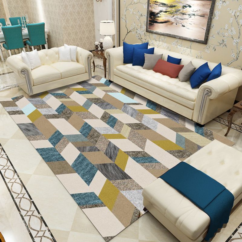 Multi-Colored Geometric Rug Synthetics Contemporary Rug Anti-Slip Stain Resistant Machine Washable Area Rug for Home