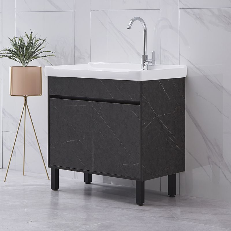 Single Sink Vanity Set Freestanding Rectangle 2 Doors Wood Bath Vanity