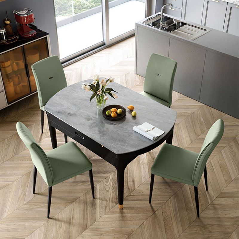 Contemporary Gray Round Stone Dining Table with 4 Wooden Foot