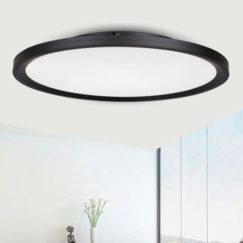 Modernistische LED Flush Mount Lighting met Metal Shade White/Black Ring Close to Ceiling Lamp Fixture met Acrylic Diffuser in Wit/Warm Licht, 16 "/19.5" Dia
