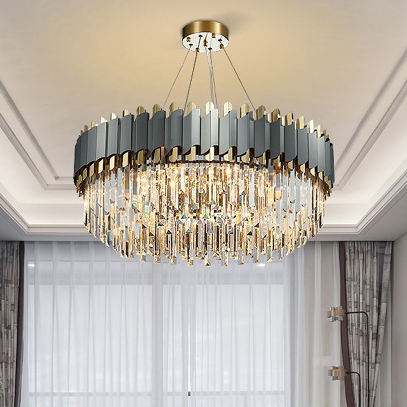 Post-Modern Layered Chandelier Pendant Light Strip Crystal Living Room Hanging Light in Gold-Black