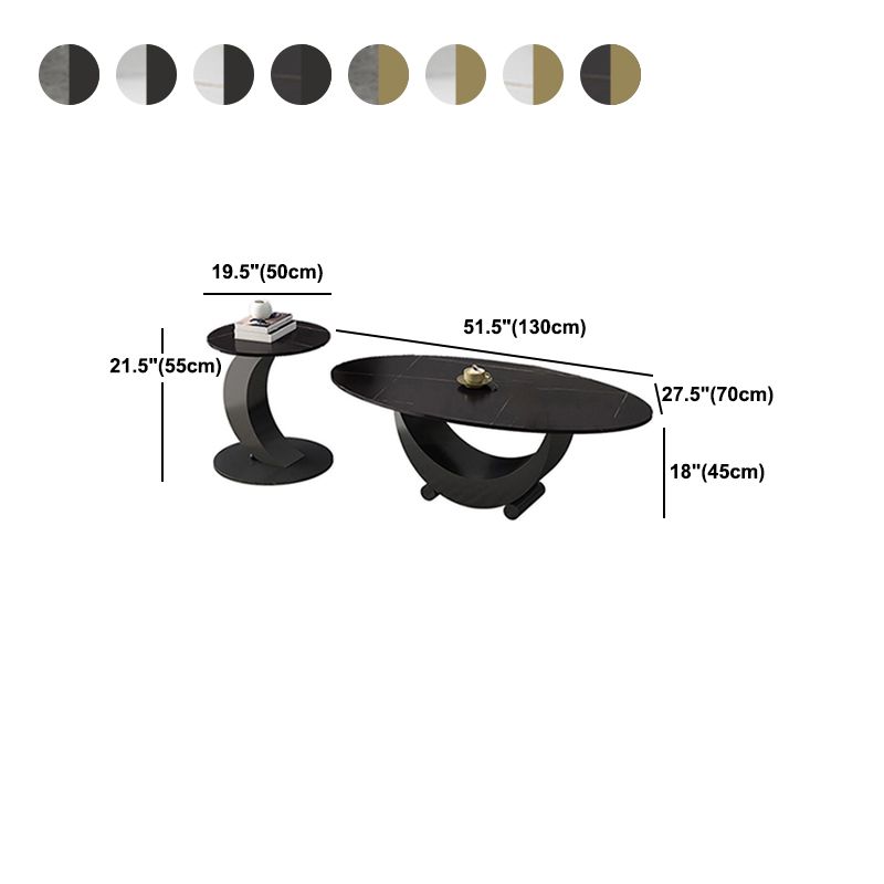 Abstract Base Design Oval/round Slate Table with Metal Base Coffee Table