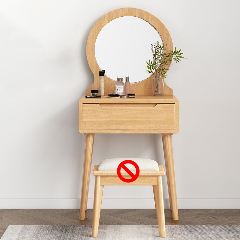 Scandinavian Solid Wood Dresser 1-Drawer Vanity Table with Stool and Mirror