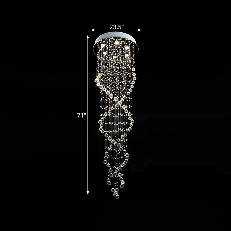 Crystal White LED Cluster Pendant Light Spiral Waterfall 6 Heads Modern Hanging Ceiling Lamp