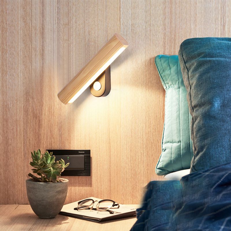 Lampada da parete a LED con testa orientabile in legno per illuminazione a cilindro per camera da letto