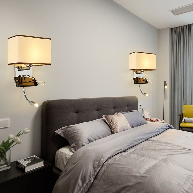 Lámpara de pared de lectura concisa moderna Splicet rectangular de acero inoxidable aplastante con telas sombra