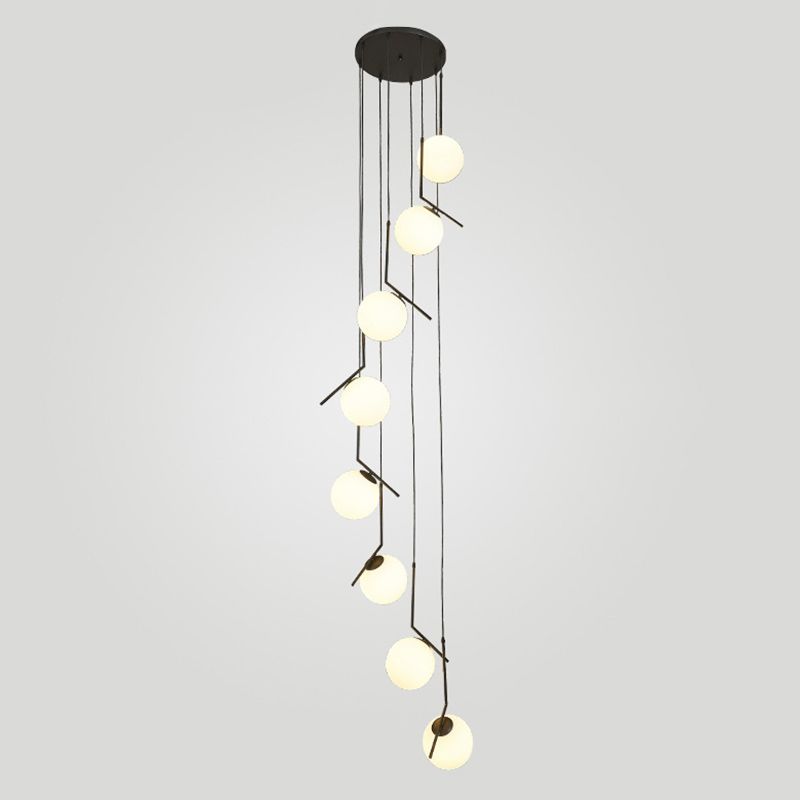 Globe Multi Light Pendant Mid-Century Modern White Glass Hanging Pendant Lights for Duplex Stairs