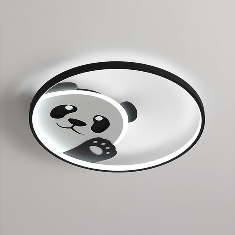 Panda Shape Metal Flush Light Kid Style 2 Lights Flush Mount Ceiling Lights in Black