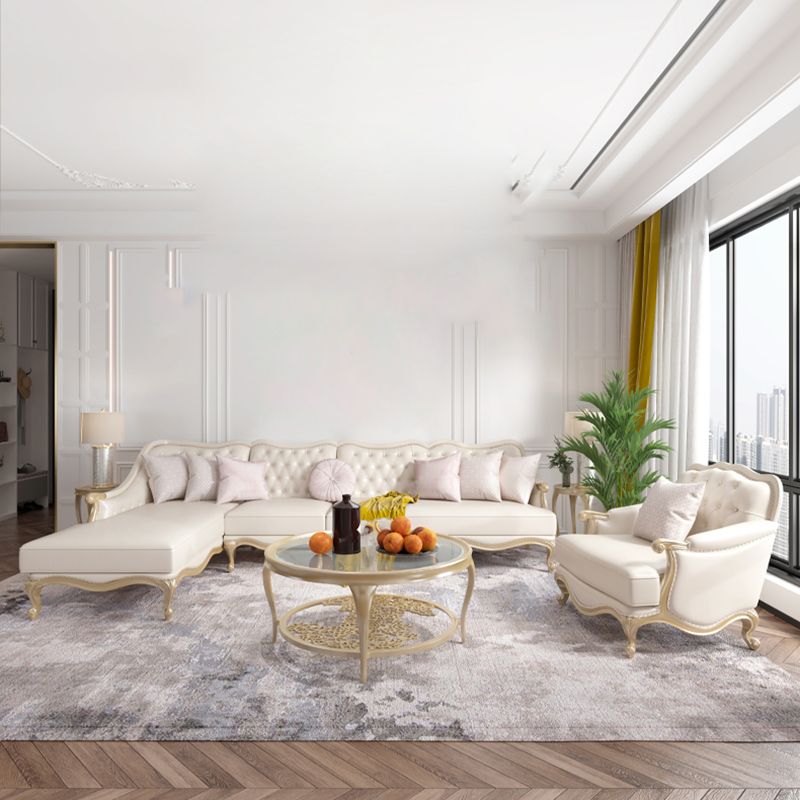 Traditional Genuine Leather Sectional Tufted Back Sloped Arm Sectional