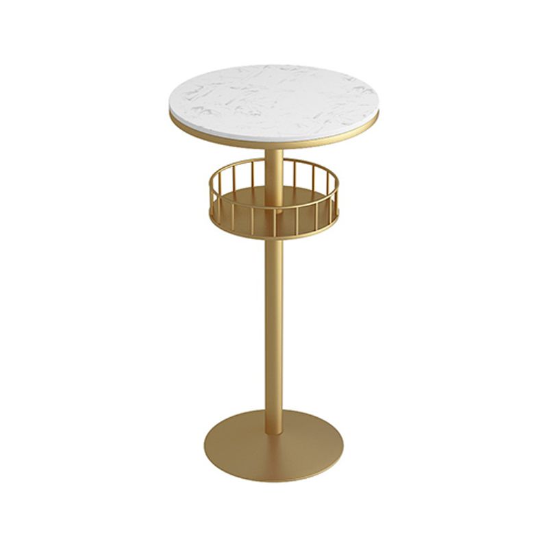 Round Shape Top Bar Table Metal Base Pub Table with Storage Shelves for Indoor