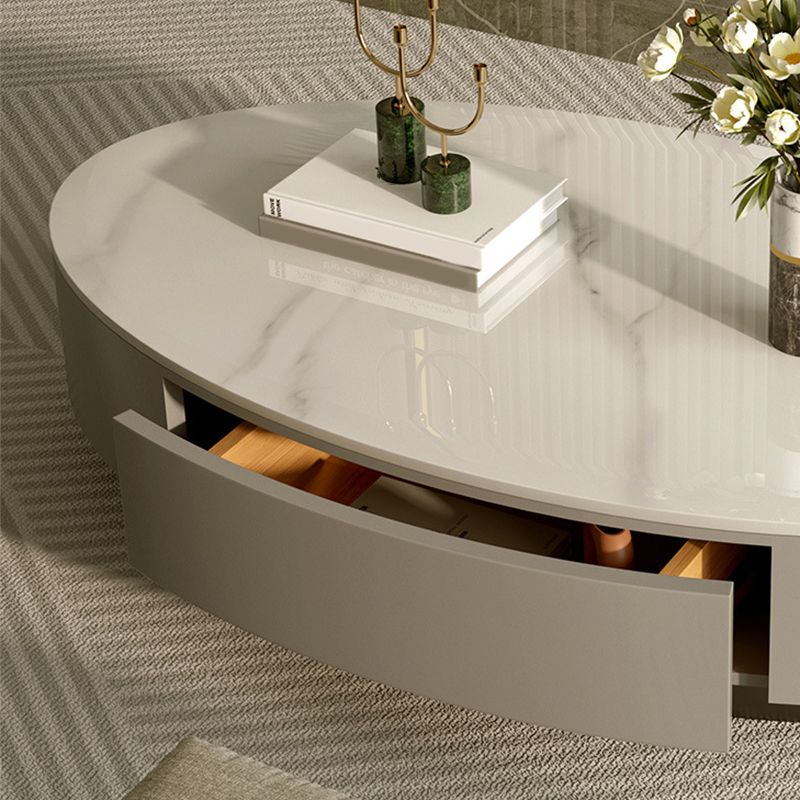 Oval Slate Coffee Table Drum Coffee Cocktail Table with Drawer