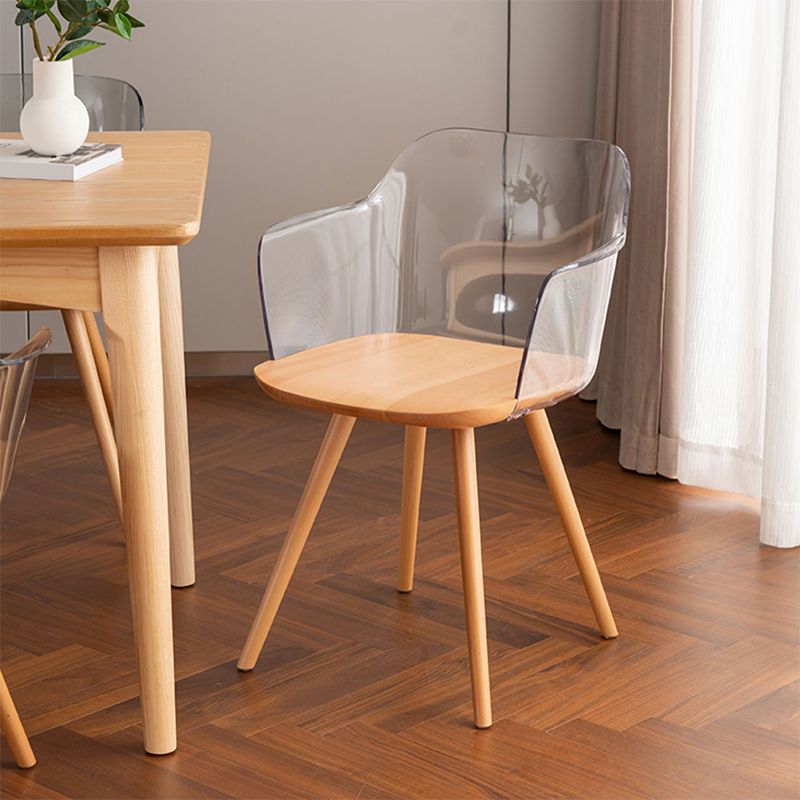 Contemporary Style Acrylic Low Back Wooden Legs Dining Chairs
