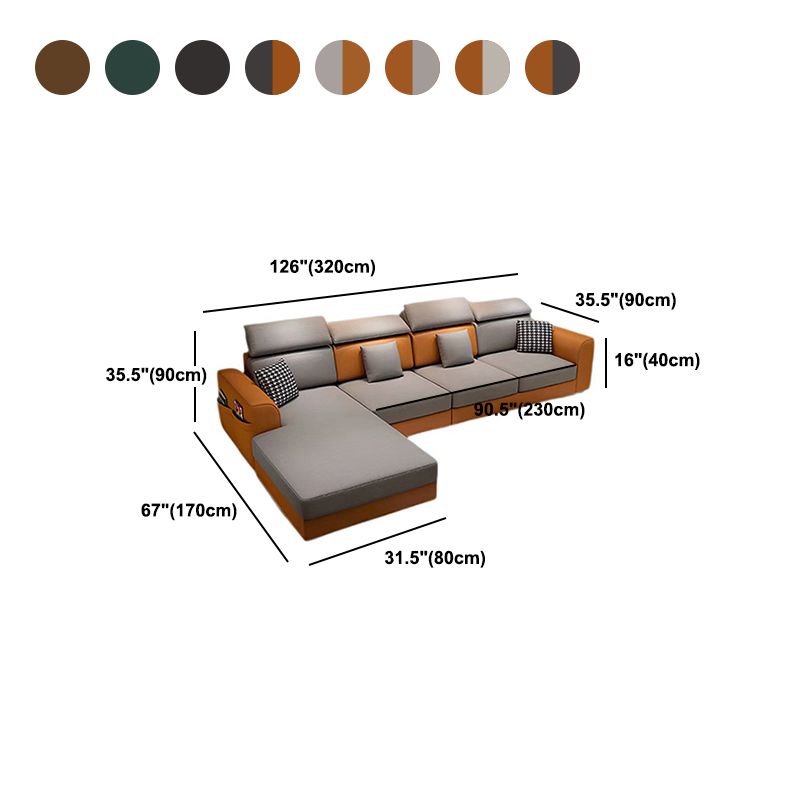 35.4"H Modern Faux Leather Flared Arm Sofa & Chaise for Living Room