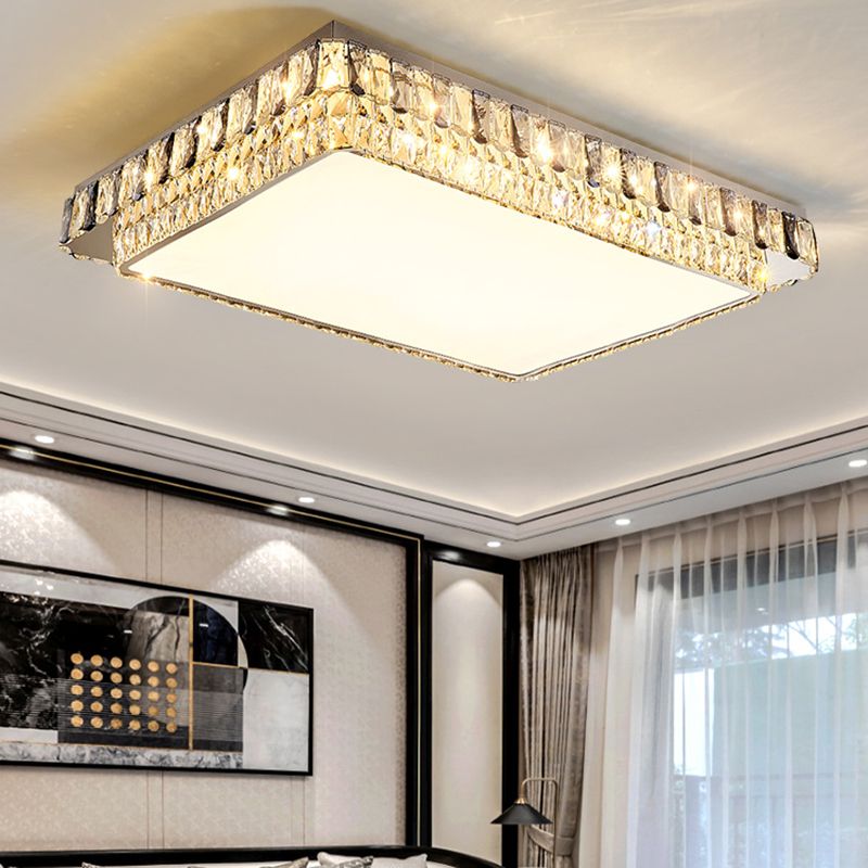 Plafonnier LED en cristal de luxe moderne en acier inoxydable géométrique encastré