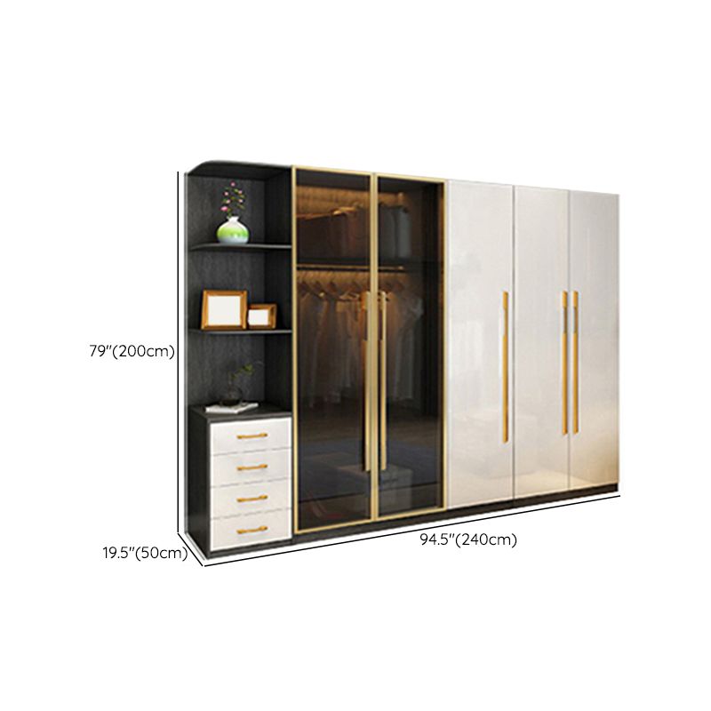 Modern Tempered Glass Doors Wardrobe Wood Frame Wardrobe without Light