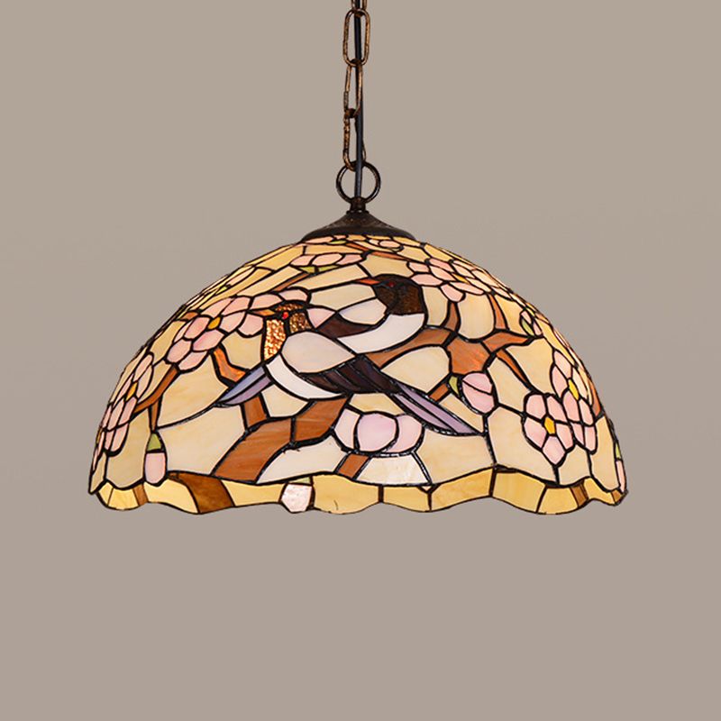 White Tropical Bird Hanging Pendant Victorian 1 Light Stained Art Glass Ceiling Lamp