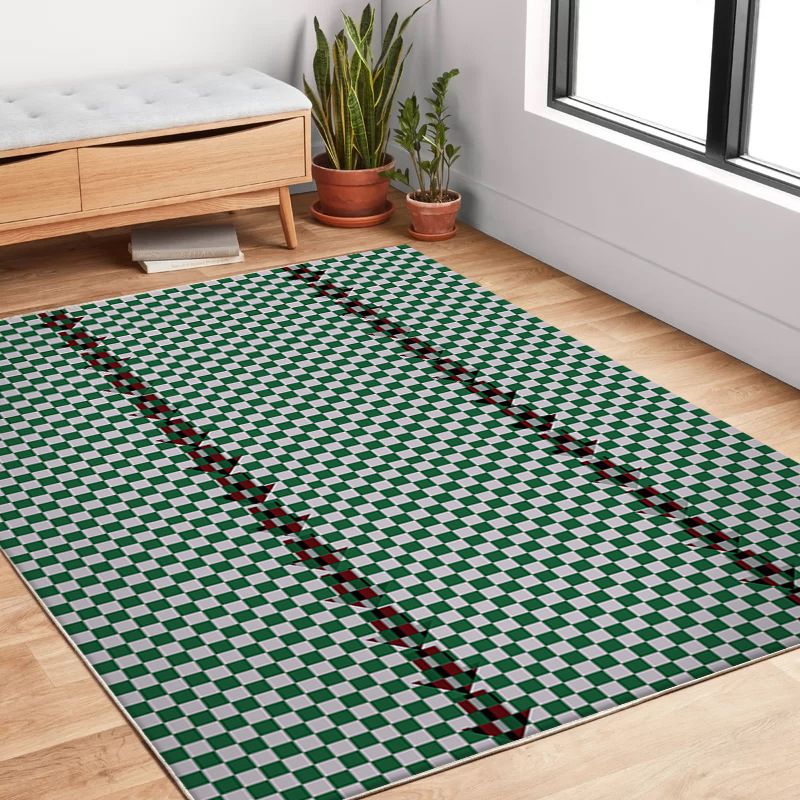 Green Modern Carpet Polyester Grid Carpet Stain Resistant Carpet for Living Room