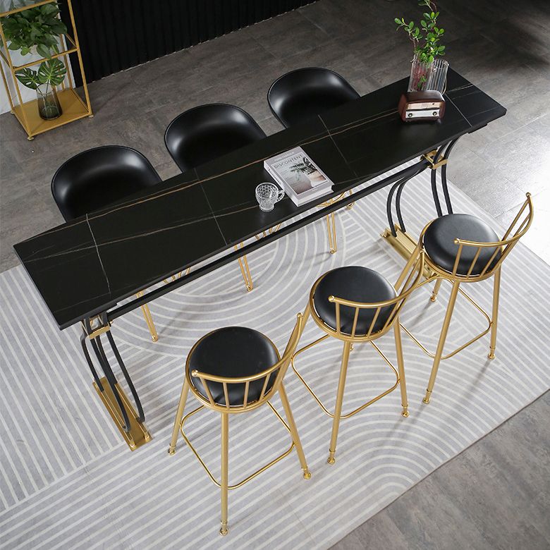 Rectangle Sintered Stone Dining Table Black and Metal Base Bar Table