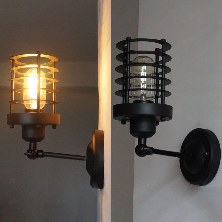 1 Kopfwandbeleuchtung mit Drahtkäfig Metall Vintage Style Treppenleuchte in Schwarz