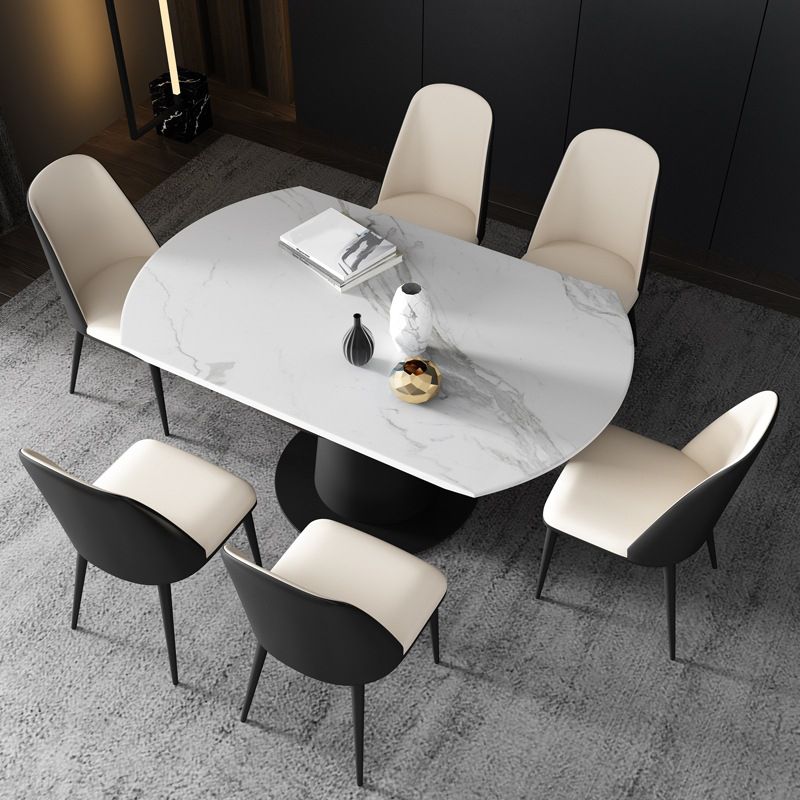 Contemporary Sintered Stone Dining Table Extendable Dining Table with Pedestal Base