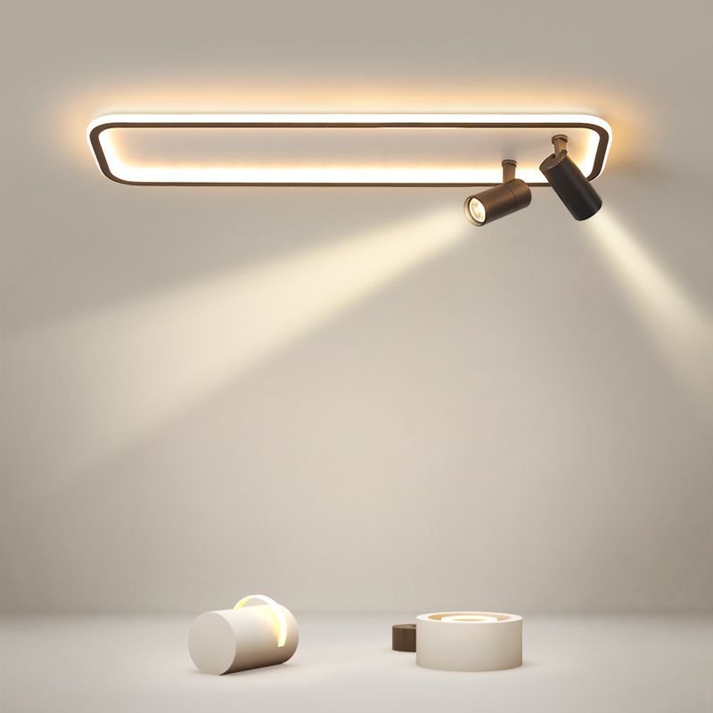 Aluminum Rectangular Flush Mount Modern Black Ceiling Light Fixture with 2 Spotlights