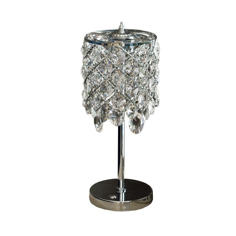 Crisscrossed Cylinder Lounge Table Lamp Modernist Crystal Clear/Champagne LED Night Stand Light