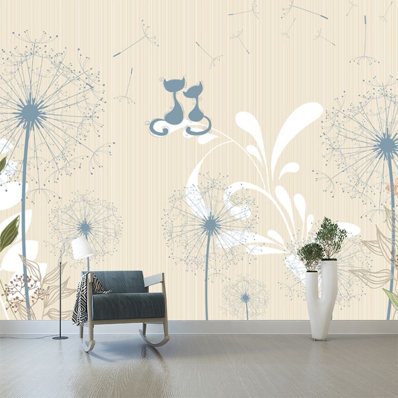 Plants Dandelion Wall Covering Mural Contemporary Non-Woven Fabric Wall Art in Yellow-Blue