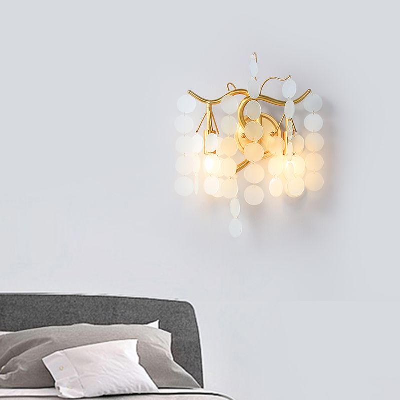 Modernism Branch Wall Light Fixture Metal 2-Head Bedroom Sconce Lighting in Brass with White/Pink/Blue Crystal Deco