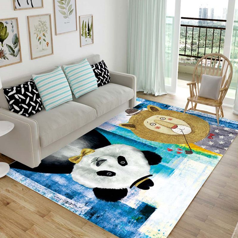 Cartoon Animal Drawing Print Rug Multi Colored Synthetics Rug Anti-Slip Backing Stain Resistant Washable Rug for Living Room