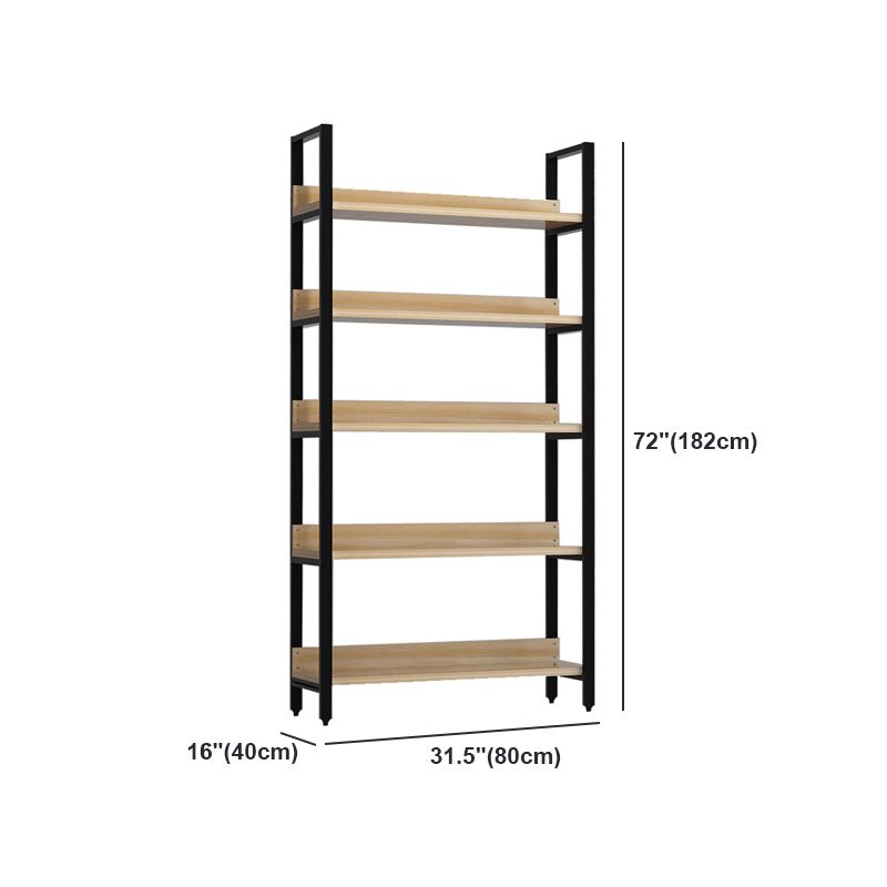 Vertical Industrial Etagere Bookshelf Steel Frame Solid Wood Shelf Bookshelf