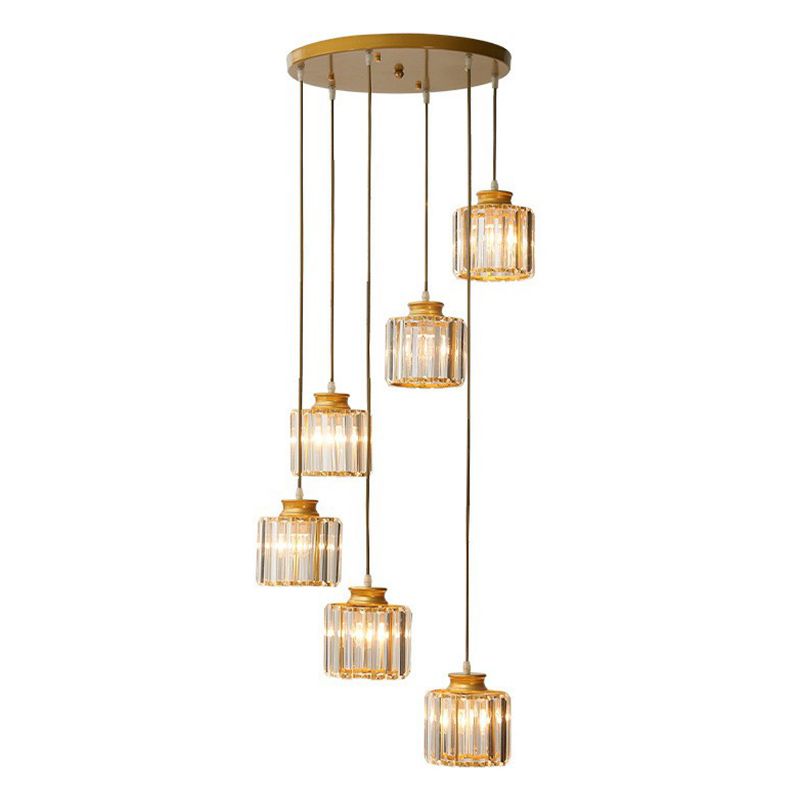Postmoderne zylindrische Anhängerlampe Prismatische Kristalltreppe Multi -Licht -Kronleuchter