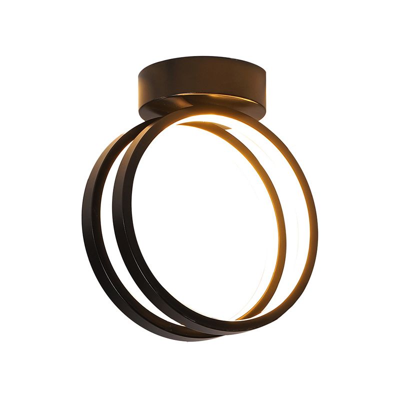 Loop Flush Mount Light Fixture Minimalist Black/White LED Ceiling Lighting in Warm/White/3 Color Light