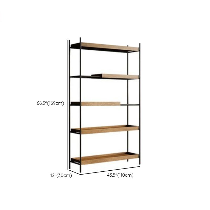 Contemporary Wooden Bookshelf Open Back Etagere Bookcase with Shelves