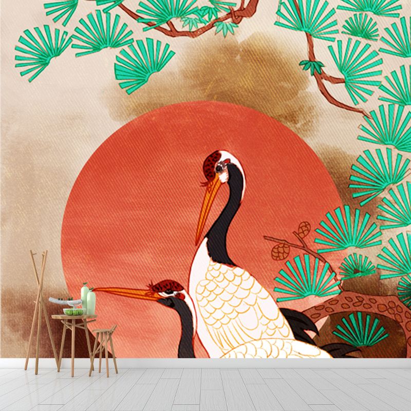 Halcyon under Pine Trees Mural Oriental Washable Living Room Wall Covering, Custom Size