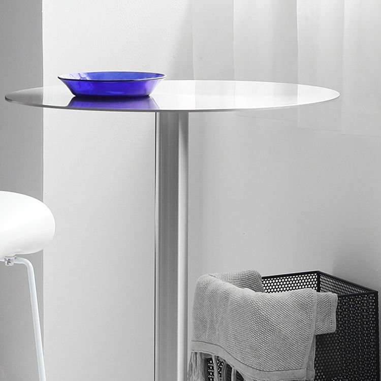 Mesa de comedor de barra contemporánea Mesa de cóctel de altura de barra de acero con base de pedestal en plata