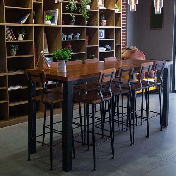Industrial Style Bistro Bar Desk Solid Wood Rectangle Pub Table in Brown
