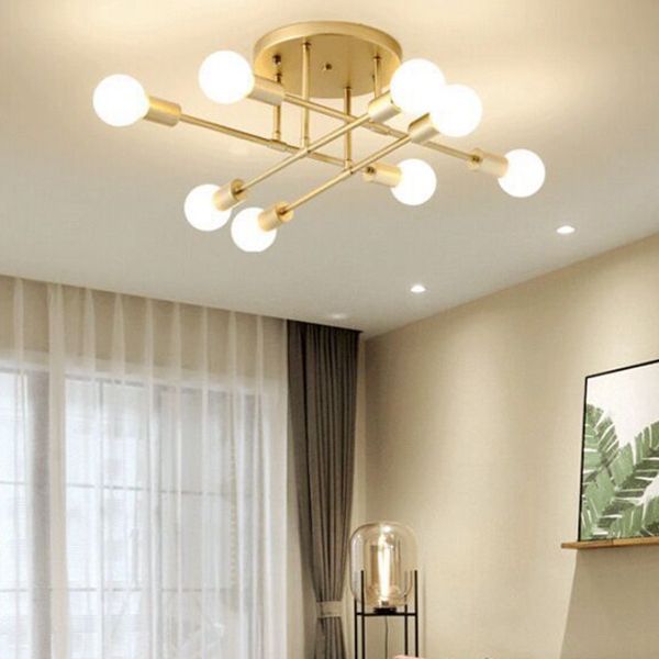 Multi-Light Semi Flush Mount in Industrial Vintage Style Bare Bulb Ceiling Light