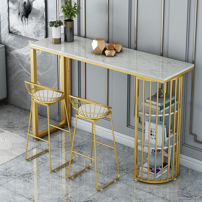 Glam Pub Table Double Pedestal Bar Height Bar Table for Breakroom