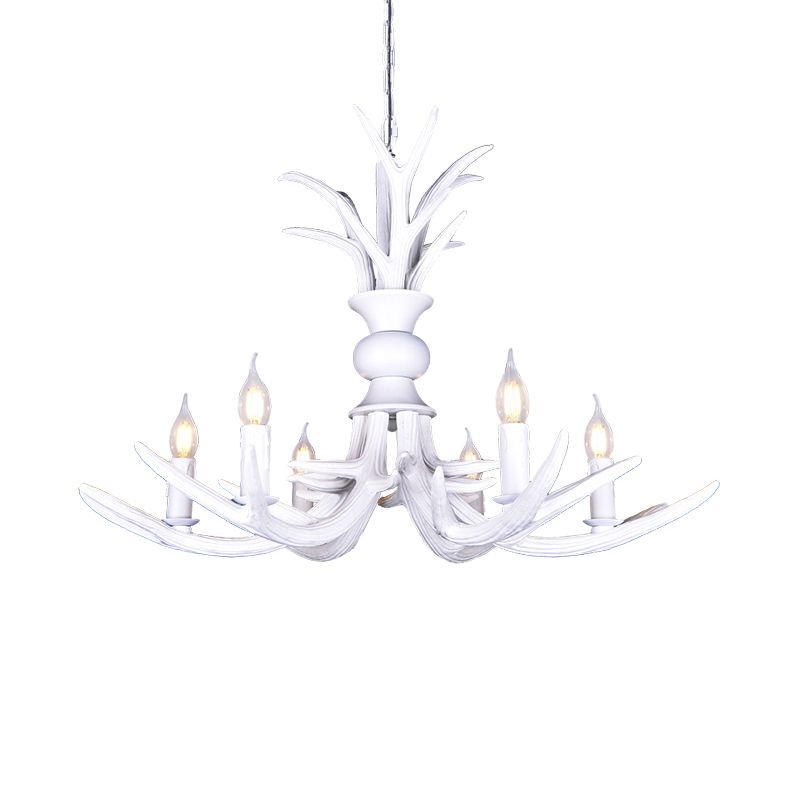 Resin White Hanging Chandelier Candle Shape 6/8 Bulbs Rustic Pendant Light Fixture for Restaurant