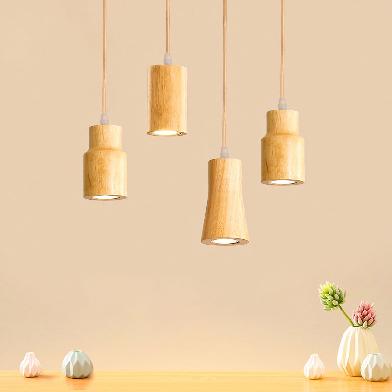 Geometric Shape Pendant Light Nordic Wood Hanging Pendant for Living Room