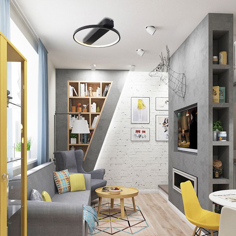 Ring Acrylic Flush Light Modern 18"/25.5" Wide LED Black/White Ceiling Lighting Fixture for Living Room