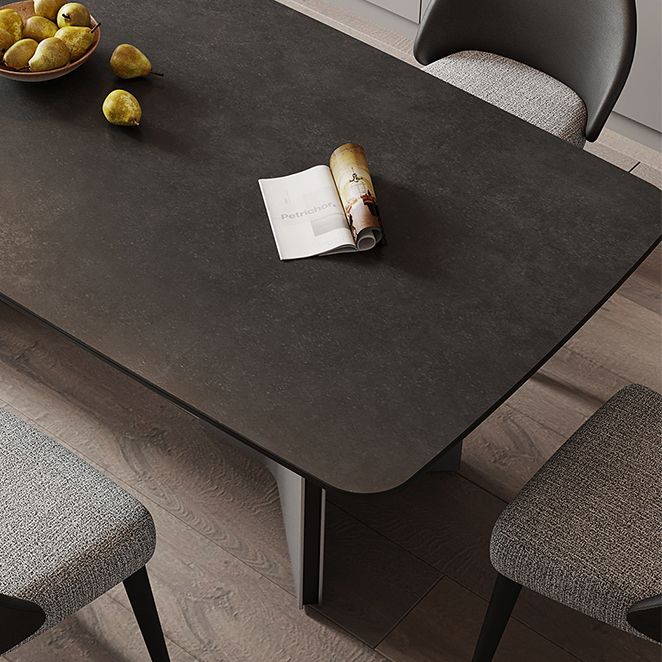 Rectangle Dining Table Stone Top Dining Table with Double Pedestal