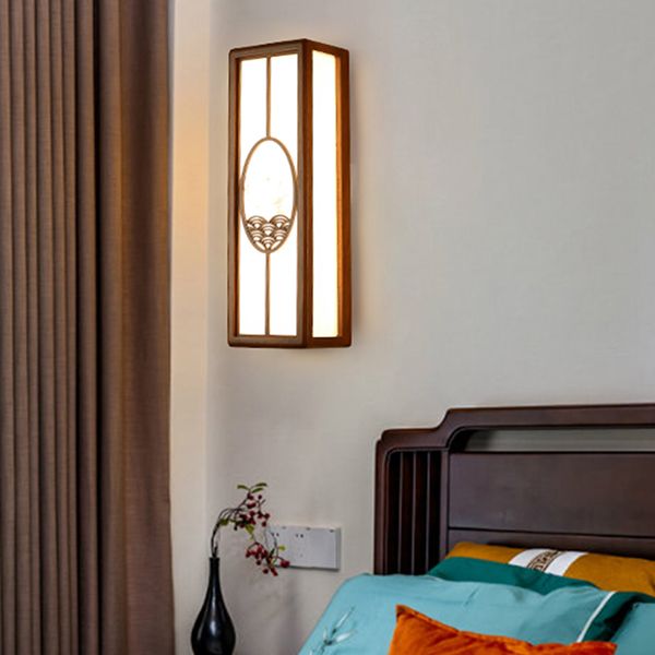 Modern Style Rectangular Shape Wall Sconce Wood 1 Light Sconces for Living Room