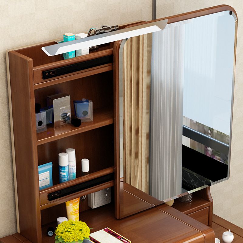 Traditional Solid Wood Make-up Vanity with Mirror and Stool,6 Drawers