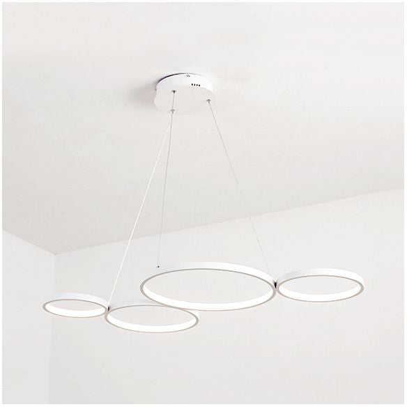 4 Rings Acrylic Ceiling Chandelier Simple LED Black/White Drop Pendant over Table in Warm/White/Natural Light
