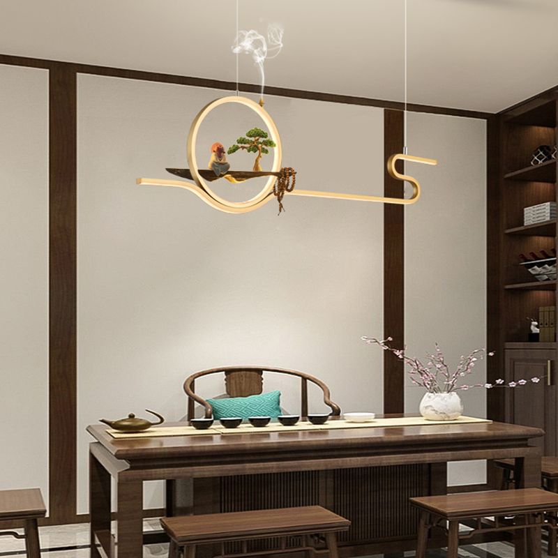 Tea Room Modern Island Lighting 2 Lights LED Linear Aluminum Pendant Light